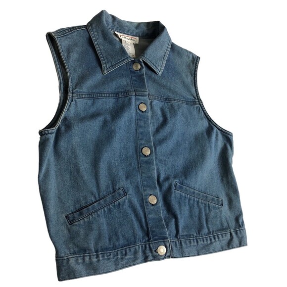 Vintage Talbots Vest Womens Small Blue Denim Button Front Cotton Spandex Pockets - Picture 2 of 15